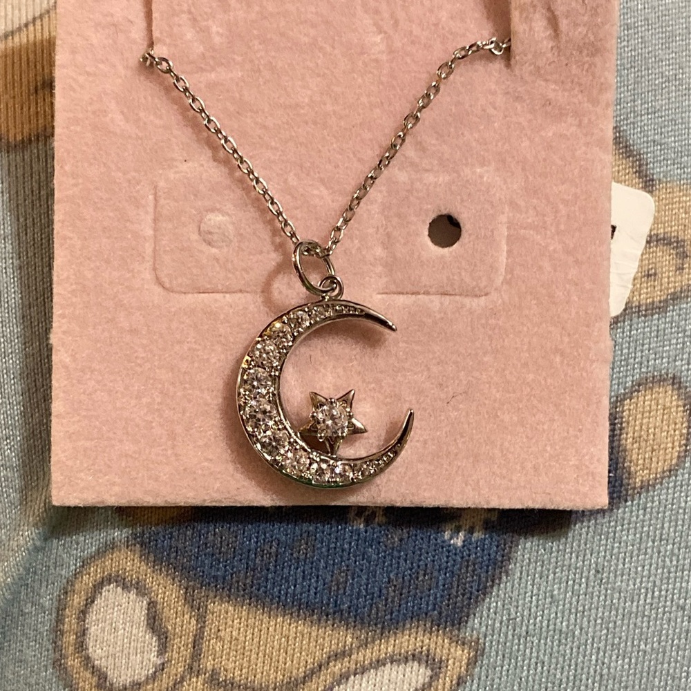💜Silver Crescent Moon and Star Necklace💜